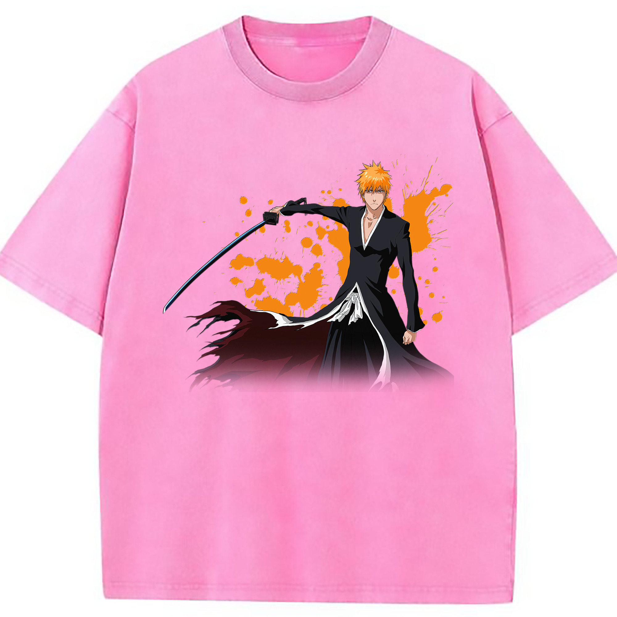 （画像用） ブリーチ 黒崎一護（くろさき いちご）BLEACH Kurosaki Ichigo 綿100% ヴィンテージ風 半袖Tシャツ（フロントプリント）
